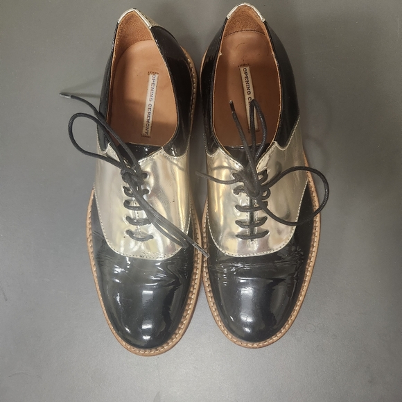 Opening Ceremony Oxfords Black and gold laced up loafers Sz 37 - Picture 5 of 10